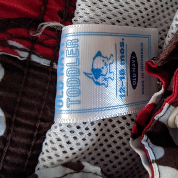 Red and brown floral print swim trunks - Picture 3 of 3